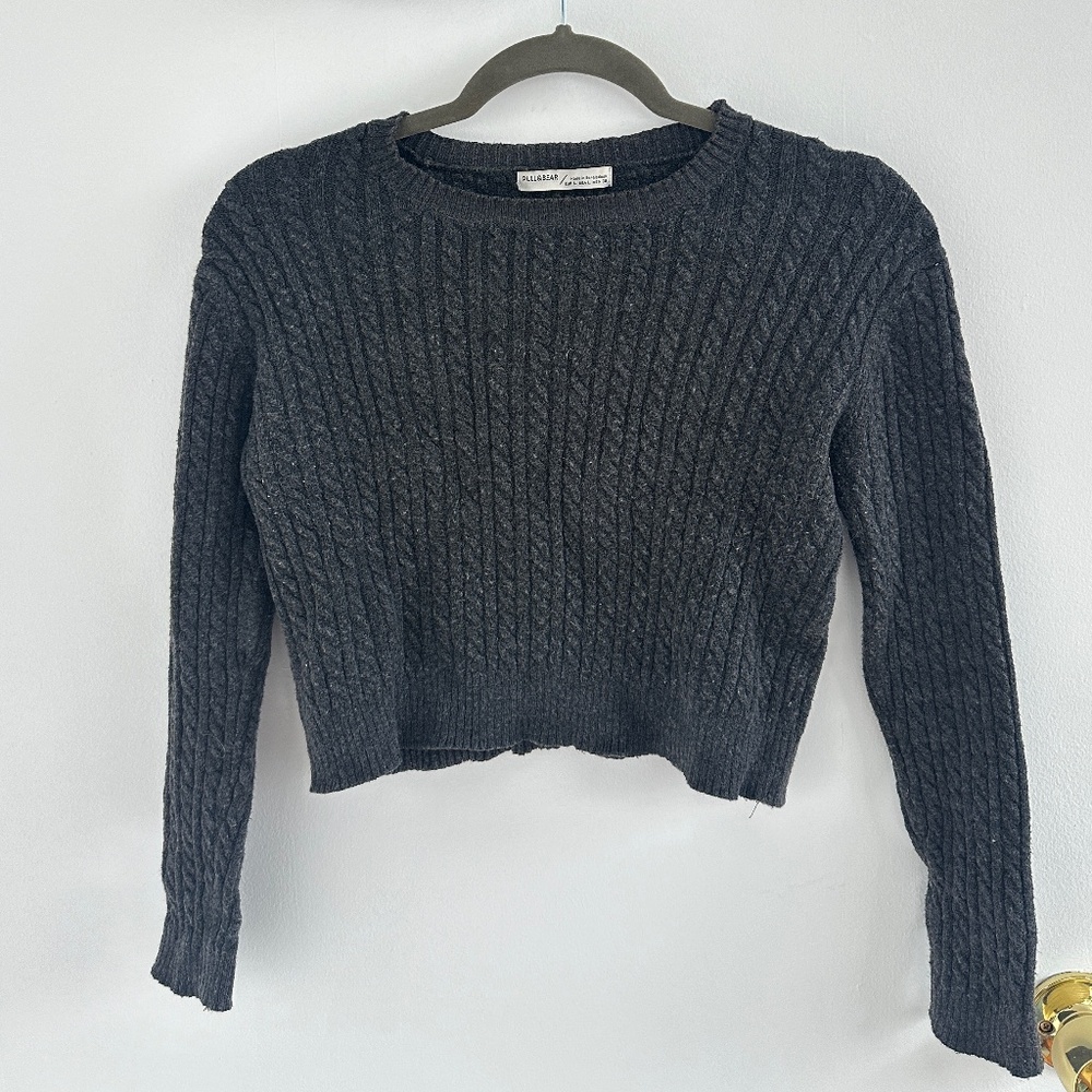 Worn Once Pull & Bear Knitted Cropped Gray Sweater Size L
